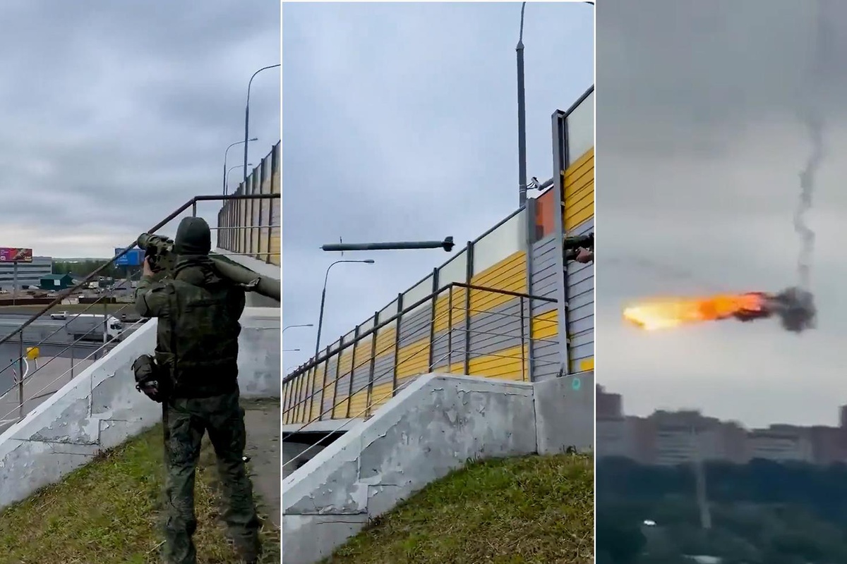 Moskova'dan film gibi görüntüler! Ukrayna dronuna omuzdan atılan füze ile vuruldu