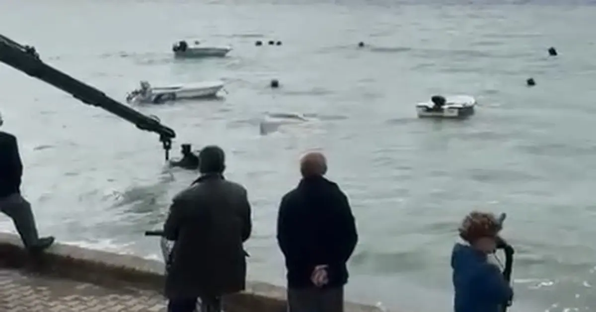 Bursa'da lodosun batırdığı tekneler vinçle denizden çıkarılıyor