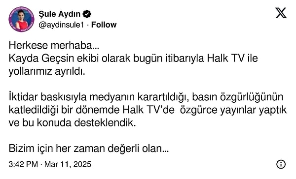 Şule Aydın'ın paylaşımı büyük yankı uyandırdı.