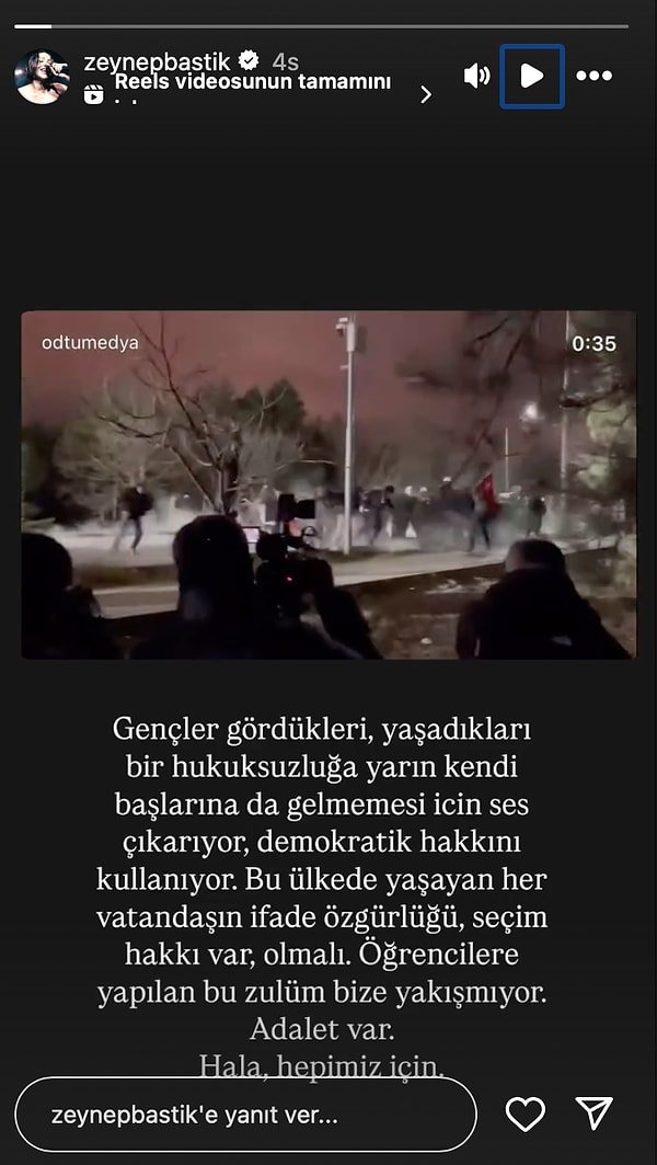 Zeynep Bastık olaylar karşısında tepkisini dile getirdi.