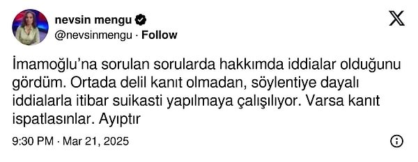 Nevşin Mengü: "İtibar suikasti yapılmaya çalışılıyor."
