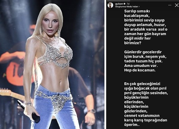 Ramazan Bayramı'nın ilk gününde, gündeme ilişkin önemli bir mesaj veren isimlerden biri de Gülşen oldu.
