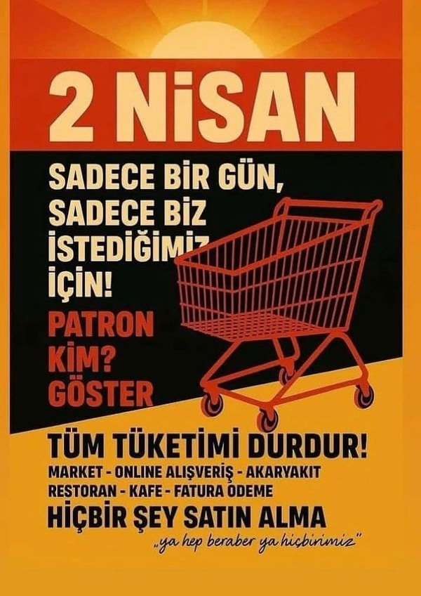 Üniversite öğrencileri 2 Nisan boykotunu başlattı. Özgür Özel bu görselle boykot çağrısı yaptı, “Herkesi bu boykota katılarak tüketimden gelen güçlerini kullanmaya davet ediyorum” dedi 👇