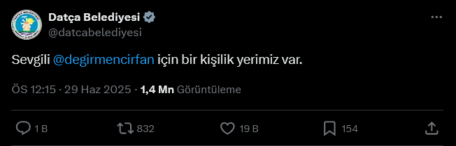 İrfan Değirmenci için bir yer olduğuna dair paylaşım