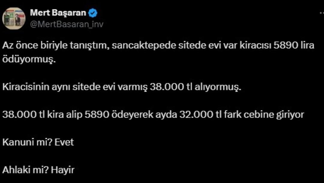 38 bin TL kira alıp 5890 TL kira ödüyormuş Mert Başaran paylaştı, 2 sorunun birine evet, birine hayır yanıtı 2