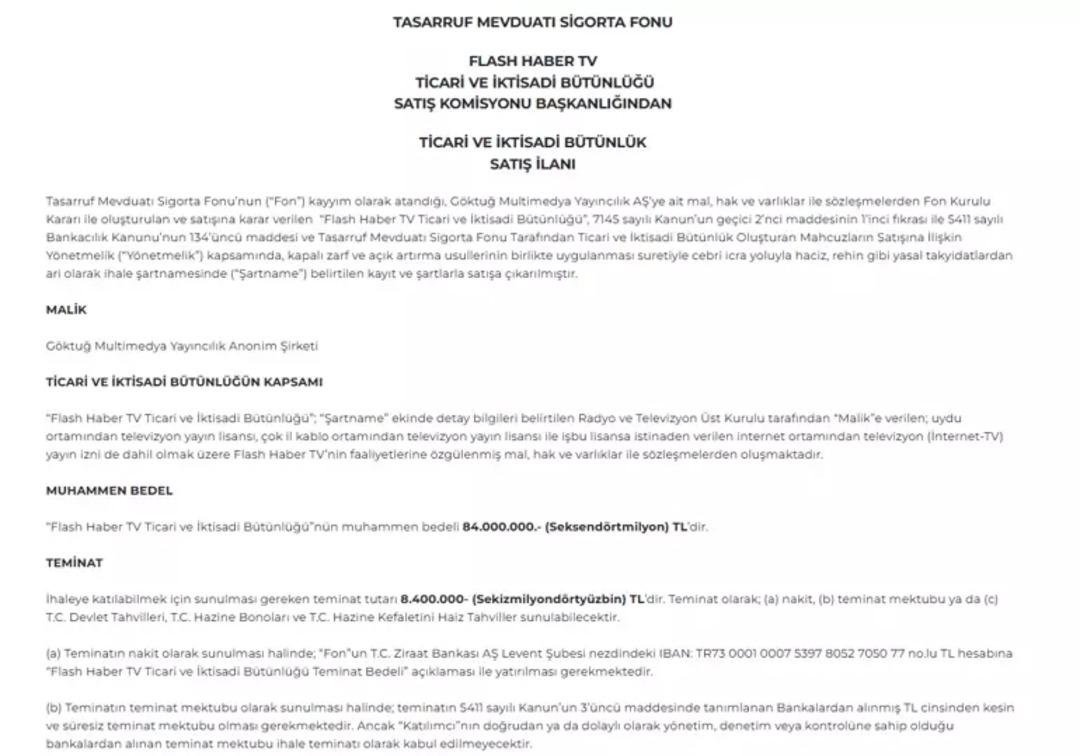 TMSF Flash TV yi satışa çıkardığı fiyatı açıkladı!