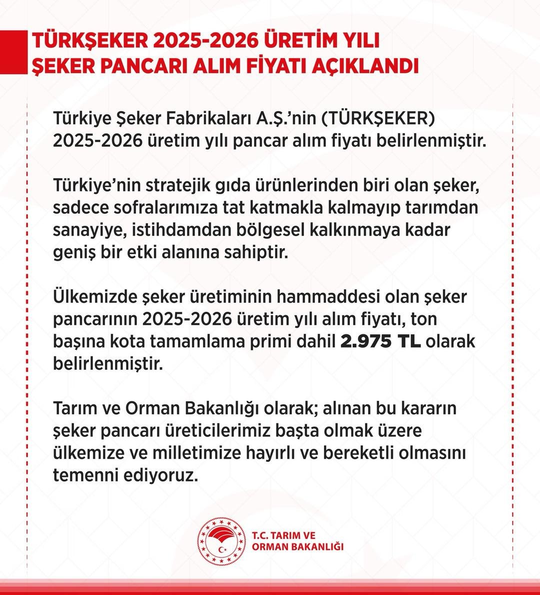 Tarım ve Orman Bakanlığı yeni Şeker Pancarı alım fiyatını açıkladı 2