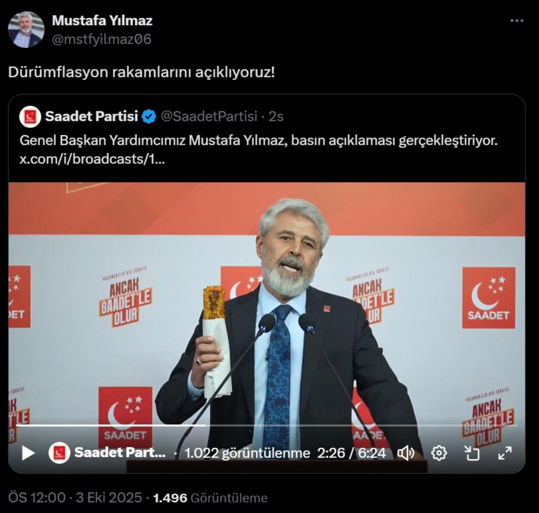 Kürsüye elinde tavuk dürümle çıktı! Enflasyon verilerinden sonra  dürümflasyon  hesabı gündem oldu: 